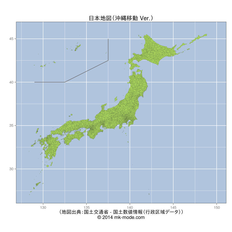 R Maptools で沖縄を左上に移動した地図 Mk Mode Blog